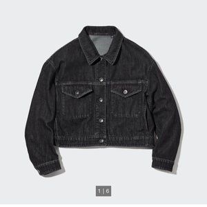 Uniqlo Black Denim Crop Jean Jacket - Size Small (oversized fit)